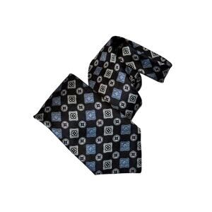 Jos A Bank Signature Collection XL Silk Tie Geometric Blue Black Made in Italy